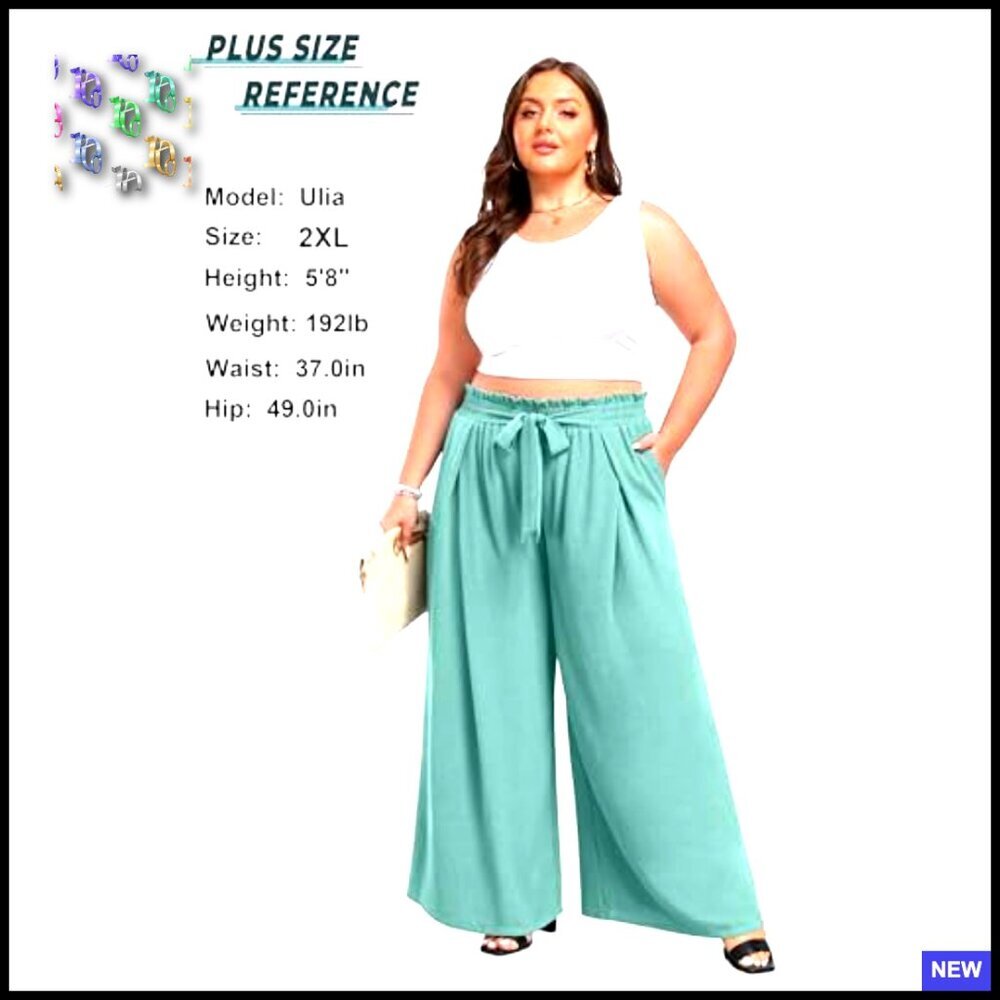 Wide Leg Palazzo Pants High Waisted Tie Knot Trousers Flowy Work Casual - Picture 4 of 7